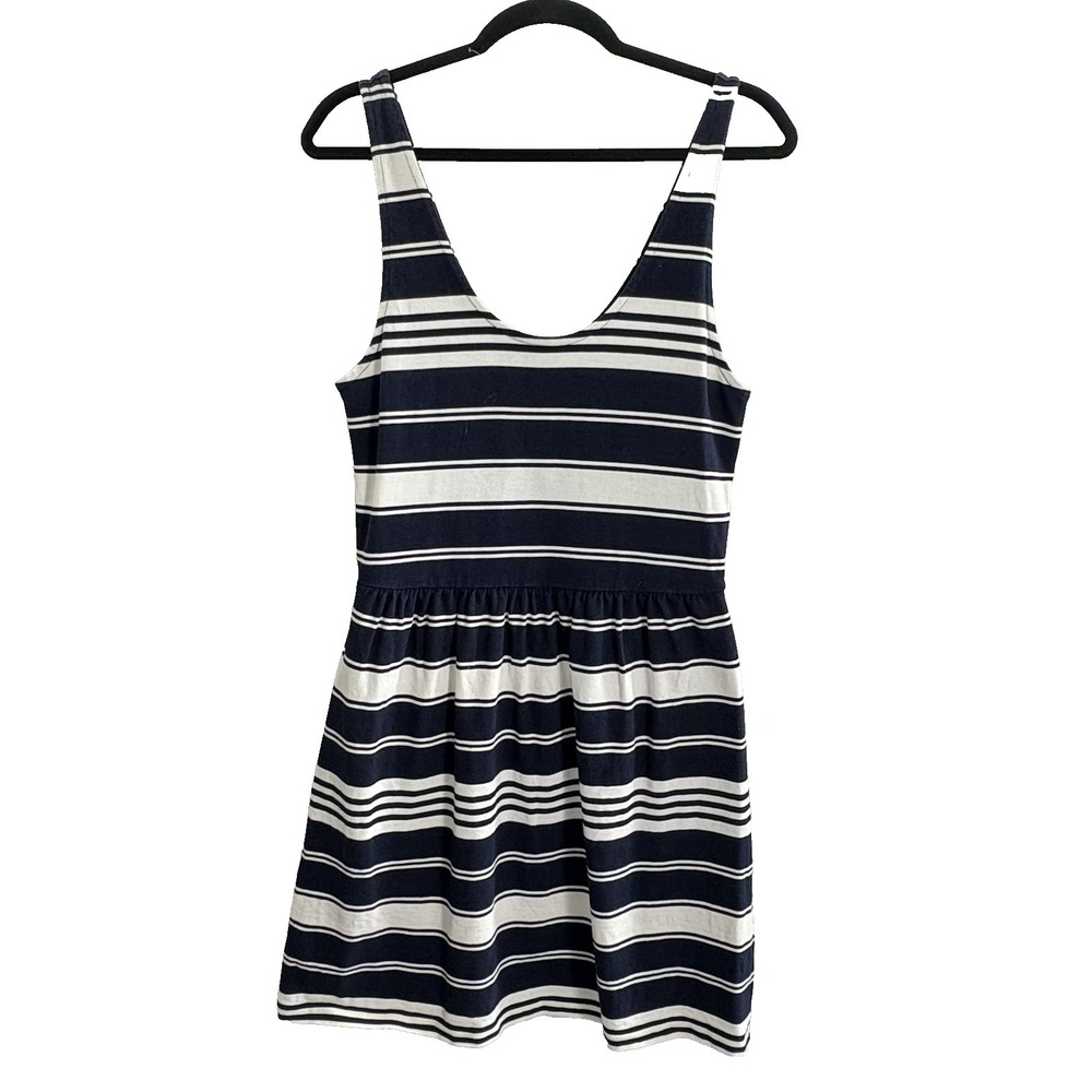 J CREW Women Sleeveless Summer Stripe Mini Dress Sz M White Blue Nautical 46-30